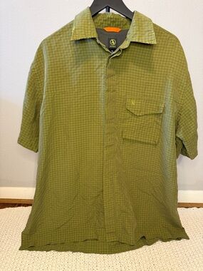 Aigle Men’s Green Plaid Collared Button Down Shirt Fishing Outdoors